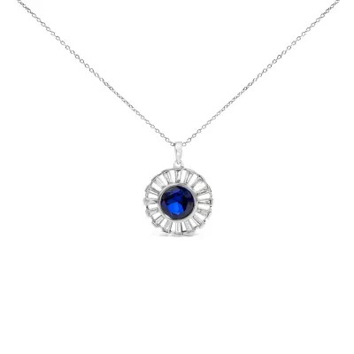 Lab Created Sterling Silver Lab Grown Sapphire and Diamond Medallion Pendant Necklace, 18 In by Haus of Brilliance