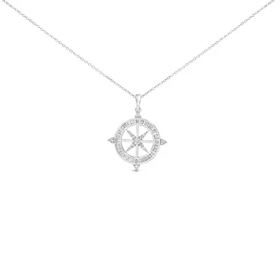 3/4 Cttw Diamond Compass Medallion Pendant Necklace, 18 In