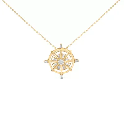 14K Yellow Gold Plated Sterling Silver 1/3 Cttw Diamond Compass Pendant Necklace, 18 In by Haus of Brilliance