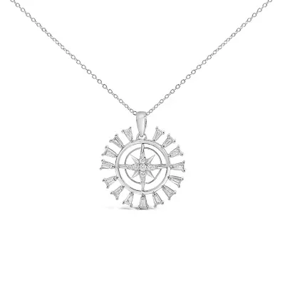 1/2 Cttw Diamond Starburst Compass Medallion Pendant Necklace, 18 In