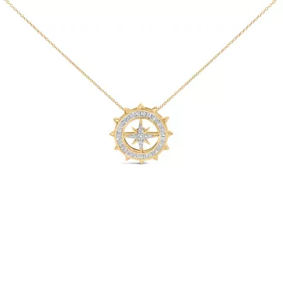 14KT Yellow Gold Plated Sterling Silver 1 Cttw Diamond Compass Medallion Pendant Necklace, 18 In by Haus of Brilliance