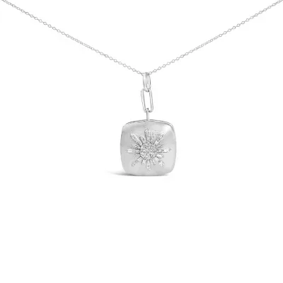 1/2 Cttw Diamond Sunburst Medallion Pendant Necklace Cable Chain, 18 In