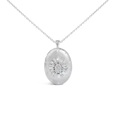 3/8 Cttw Diamond Puffed Oval Medallion Pendant Necklace, 18 In by Haus of Brilliance