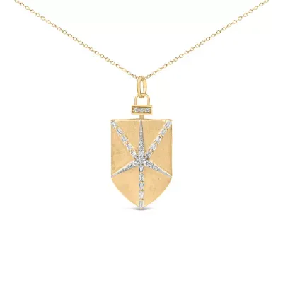 14KT Yellow Gold Plated Sterling Silver 1/2 Cttw Diamond Shield Star Medallion Pendant Necklace, 18 In by Haus of Brilliance