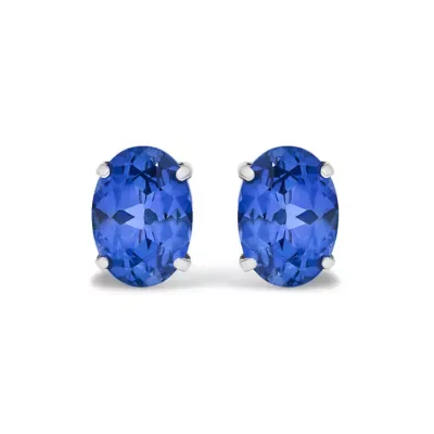 5X7 mm Lab Created Blue Sapphire Oval Solitaire Stud Earrings by Haus of Brilliance