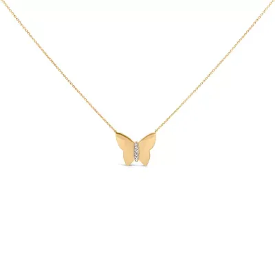 Gold Vermeil Diamond Accent Butterfly Pendant Necklace, 18 In