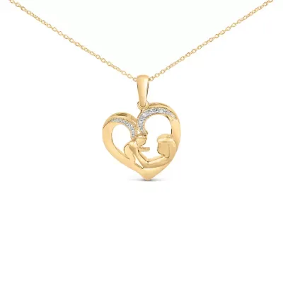 Gold Vermeil Diamond Accent Mom and Child Heart Pendant Necklace, 18 In by Haus of Brilliance