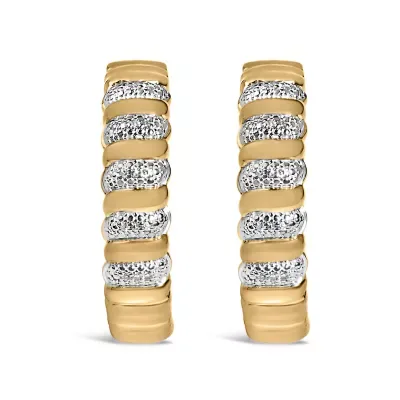 Gold Vermeil 1/10 Cttw Diamond Ribbed Design Hoop Earrings by Haus of Brilliance
