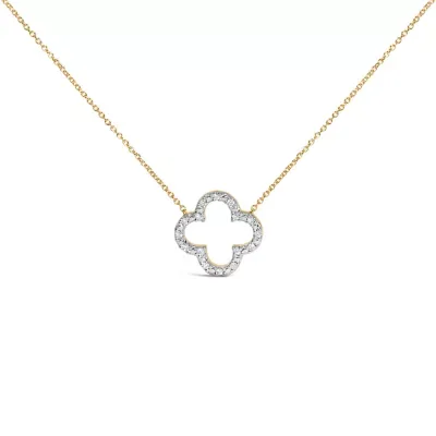 Gold Vermeil 1/10 Cttw Diamond Clover Pendant Necklace, 18 In by Haus of Brilliance