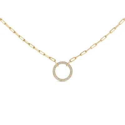 Gold Vermeil 1/10 Cttw Diamond Paperclip Chain Circle Pendant Necklace, 18 In