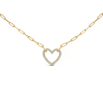 Gold Vermeil 1/10 Cttw Diamond Paperclip Chain Heart Pendant Necklace, 18 In by Haus of Brilliance