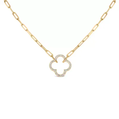 Gold Vermeil 1/10 Cttw Diamond Paperclip Chain Clover Pendant Necklace, 18 In by Haus of Brilliance