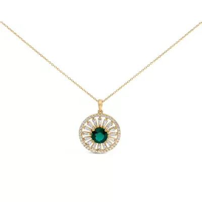 Lab Created 14K Yellow Gold Plated Sterling Silver Lab Grown Emerald and Diamond Sunburst Medallion Pendant Necklace, 18 In by Haus of Brilliance