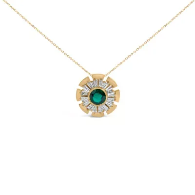 Lab Created 14K Yellow Gold Plated.925 Sterling Silver Lab Grown Emerald and Baguette Diamond Medallion Pendant Necklace, 18 In by Haus of Brilliance