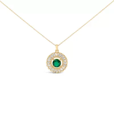 Lab Created 14K Yellow Gold Plated Silver Lab Grown Emerald and Diamond Sunburst Medallion Pendant Necklace, 18 In by Haus of Brilliance