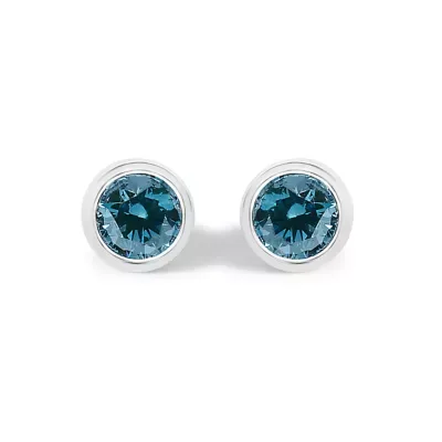 Lab Created 14K White Gold 1/2 Cttw Bezel Set Lab Grown Blue Diamond Solitaire Stud Earrings by Haus of Brilliance