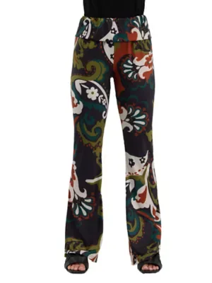 Essential Paisley Floral Bell Bottom Foldover Waist Sweatpants by 24seven Comfort Apparel