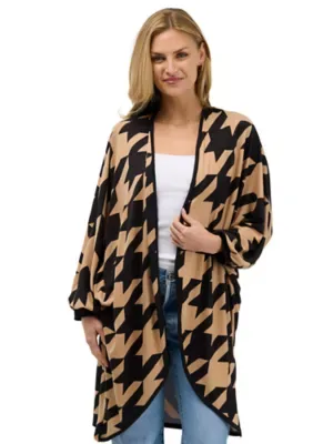 Essential Geometric Houndstooth Open Front Cardigan Jacket by 24seven Comfort Apparel