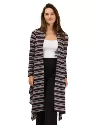 Essential Open Front Striped Long Sleeves Cardigan Jacket by 24seven Comfort Apparel