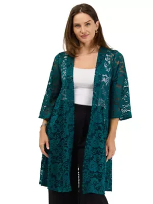 Elevate Lace Open Front Three-Quarter Sleeves Jacket by 24seven Comfort Apparel
