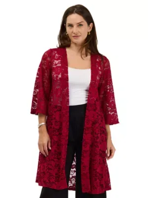 Elevate Lace Open Front Three-Quarter Sleeves Jacket