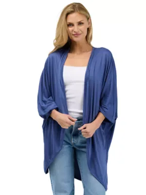 Basic Soft Stretch Open Front Cardigan Jacket - Denim by 24seven Comfort Apparel