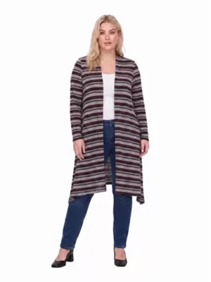 Essential Open Front Striped Long Sleeves Cardigan Jacket by 24seven Comfort Apparel