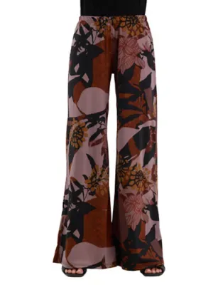 Essential Floral Elastic Waistband Full Length Flared Pants by 24seven Comfort Apparel