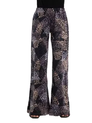 Essential Abstract Elastic Waistband Full Length Flared Pants by 24seven Comfort Apparel