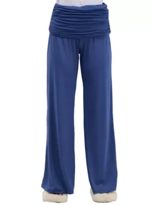 Basic Soft Stretch Ruched Waist Wide Leg Pants - Denim by 24seven Comfort Apparel