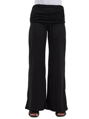 Basic Soft Stretch Ruched Waist Wide Leg Pants by 24seven Comfort Apparel