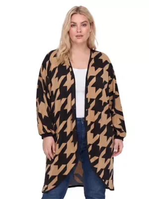 Essential Geometric Houndstooth Open Front Cardigan Jacket by 24seven Comfort Apparel