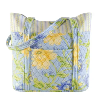 Sunshine Blue Floral Cotton Quilted Tote Bag by C&f Home