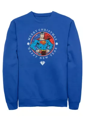 DC Comics Christmas Badge Graphic Crew Fleece Sweatshirt by DC Comics