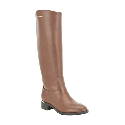 Dazen Round Toe Tall Boot Low Block Heel Boots by Calvin Klein