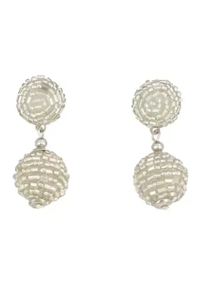 Woven Seed Bead Ball Drop Earrings