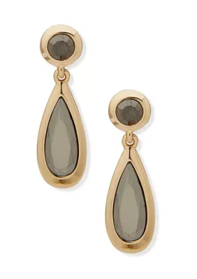 Gold Tone Dark Grey Stone Drop Earrings by Nine West
