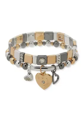 Crystal Heart Slider Charm Stretch Bracelet Set by Nine West