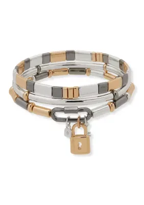 Crystal Lock Key Stretch Bracelet Set by Nine West