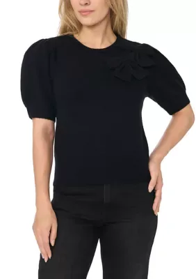Short Sleeve Bow Crew Neck Sweater