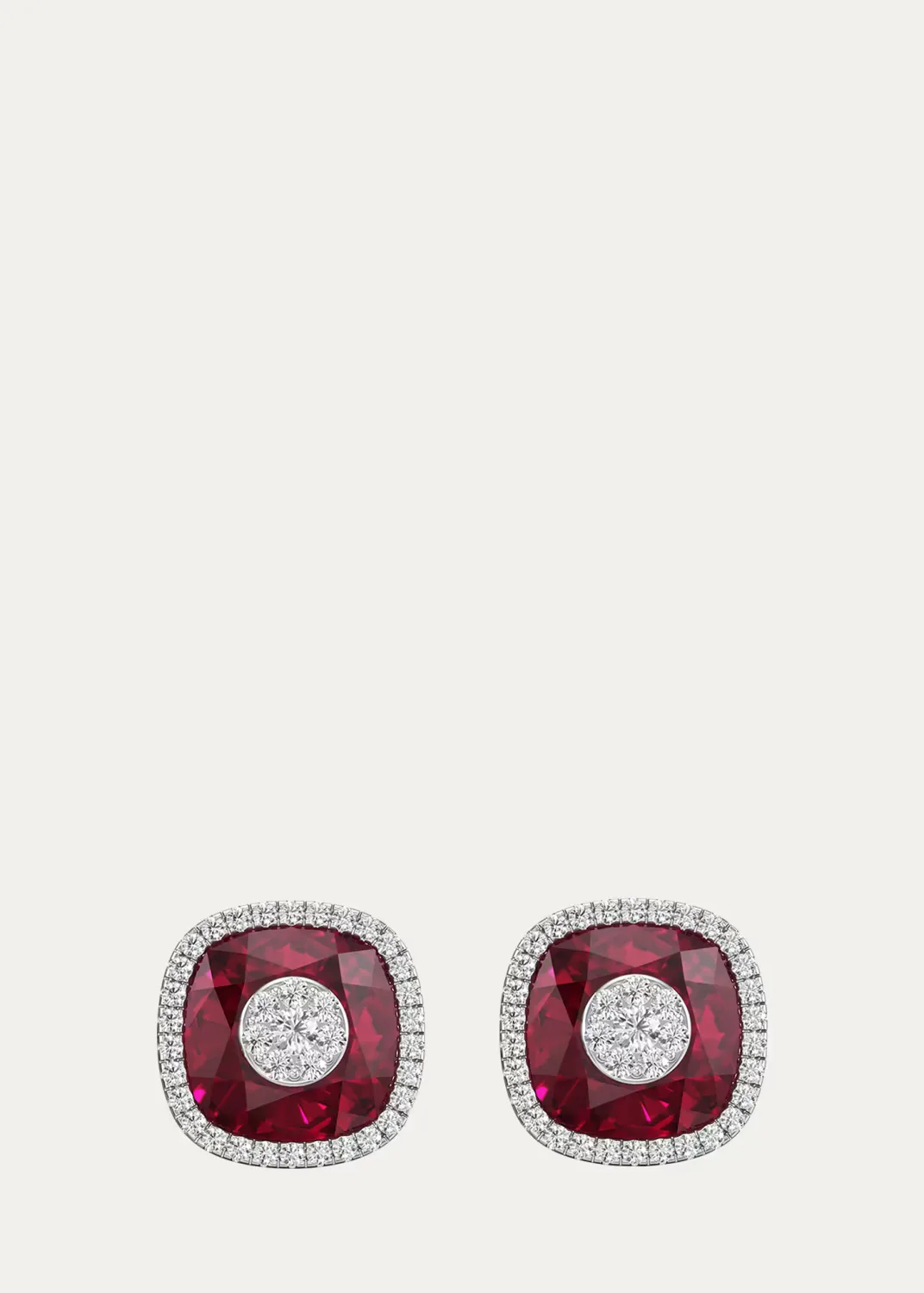 18K White Gold 10mm Cushion-Cut Fusion Stud Earrings with Diamonds by Bhansali
