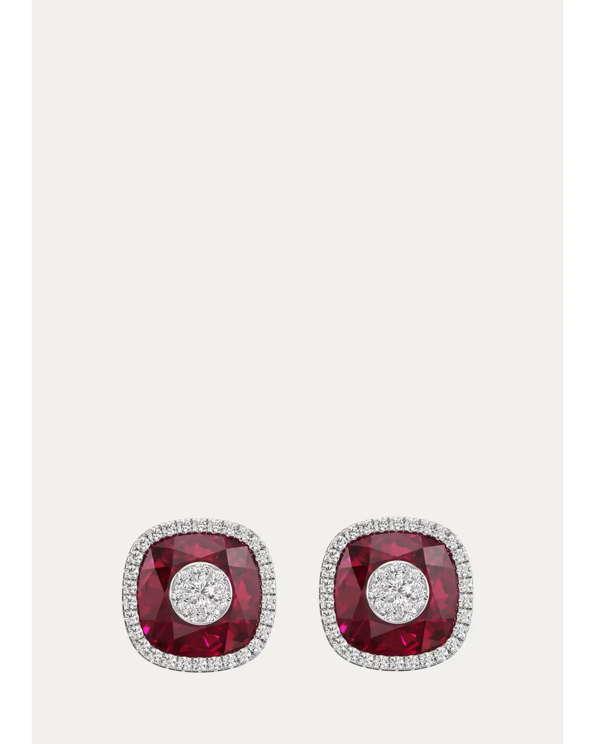 18K White Gold 10mm Cushion-Cut Fusion Stud Earrings with Diamonds by Bhansali