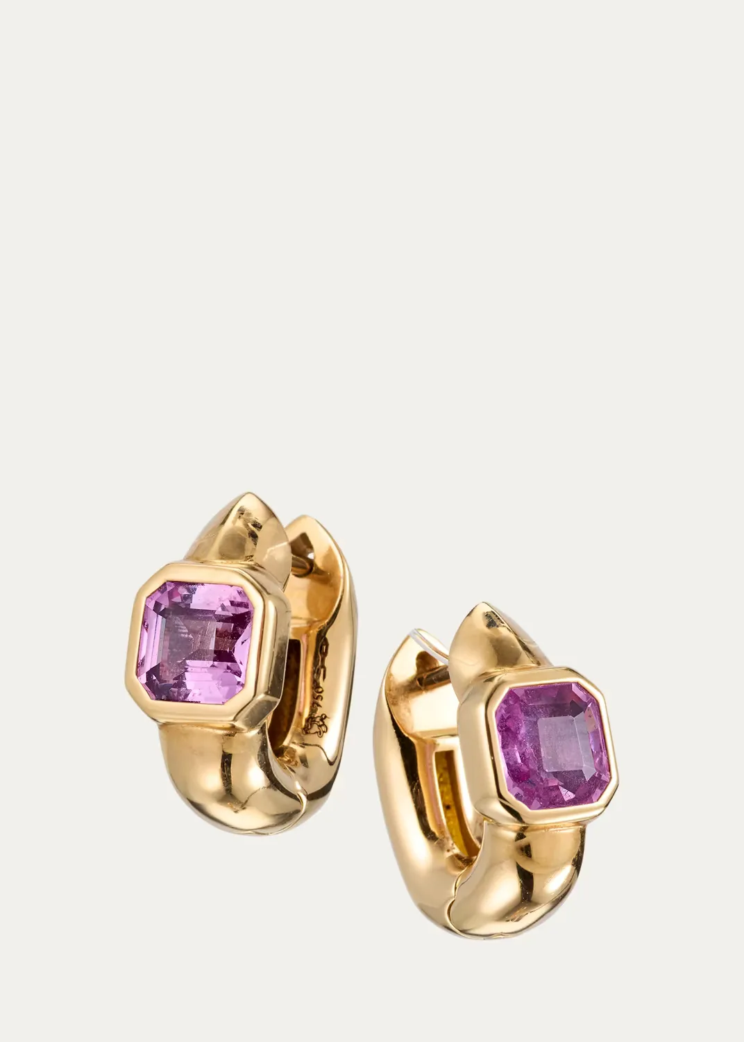 18K Yellow Gold Tusk Huggie Earrings with Asscher-Cut Stones by Uniform Object