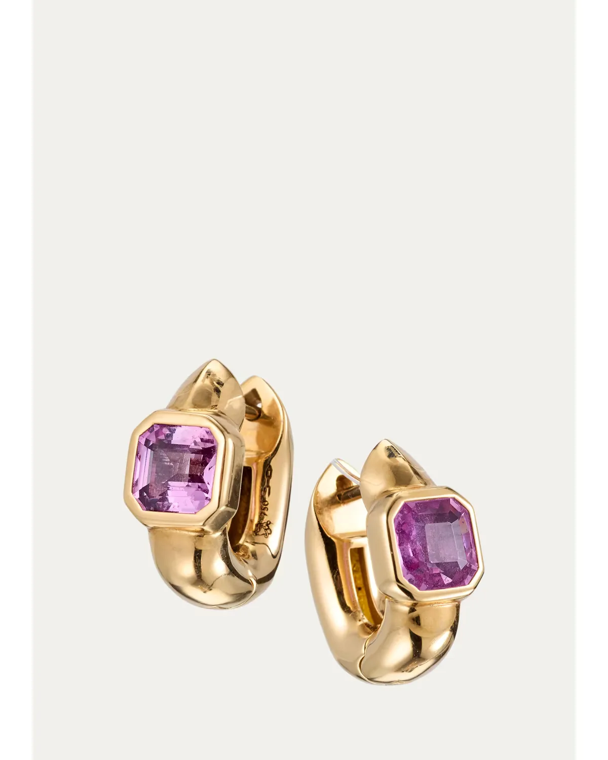 18K Yellow Gold Tusk Huggie Earrings with Asscher-Cut Stones by Uniform Object