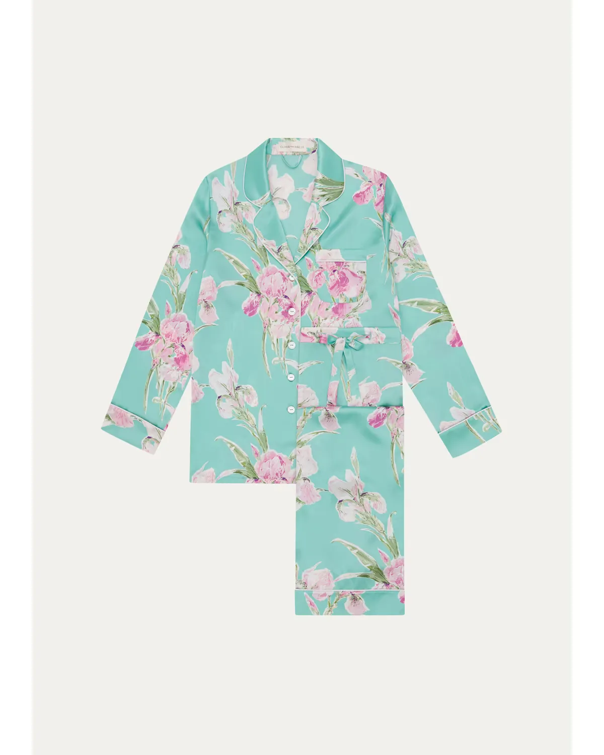 Lila Abalone Floral-Print Silk Pajama Set by Olivia von Halle