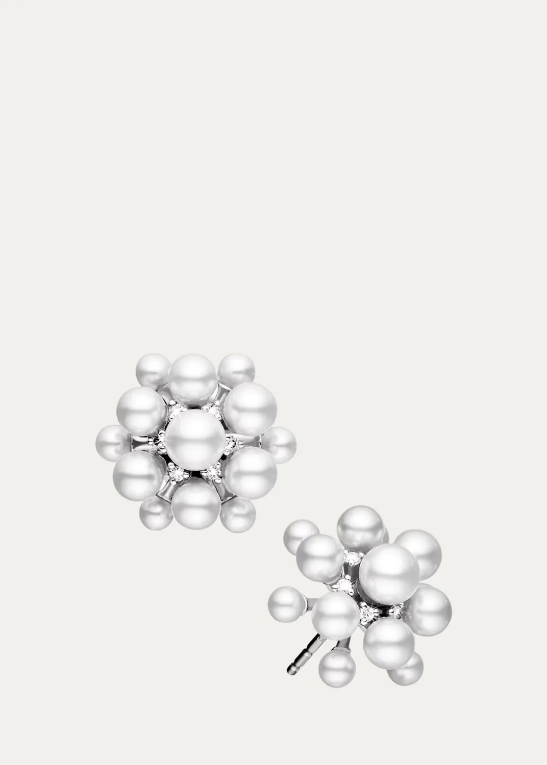 18K White Gold Diamond and Pearl Orbit Earrings by Paul Morelli