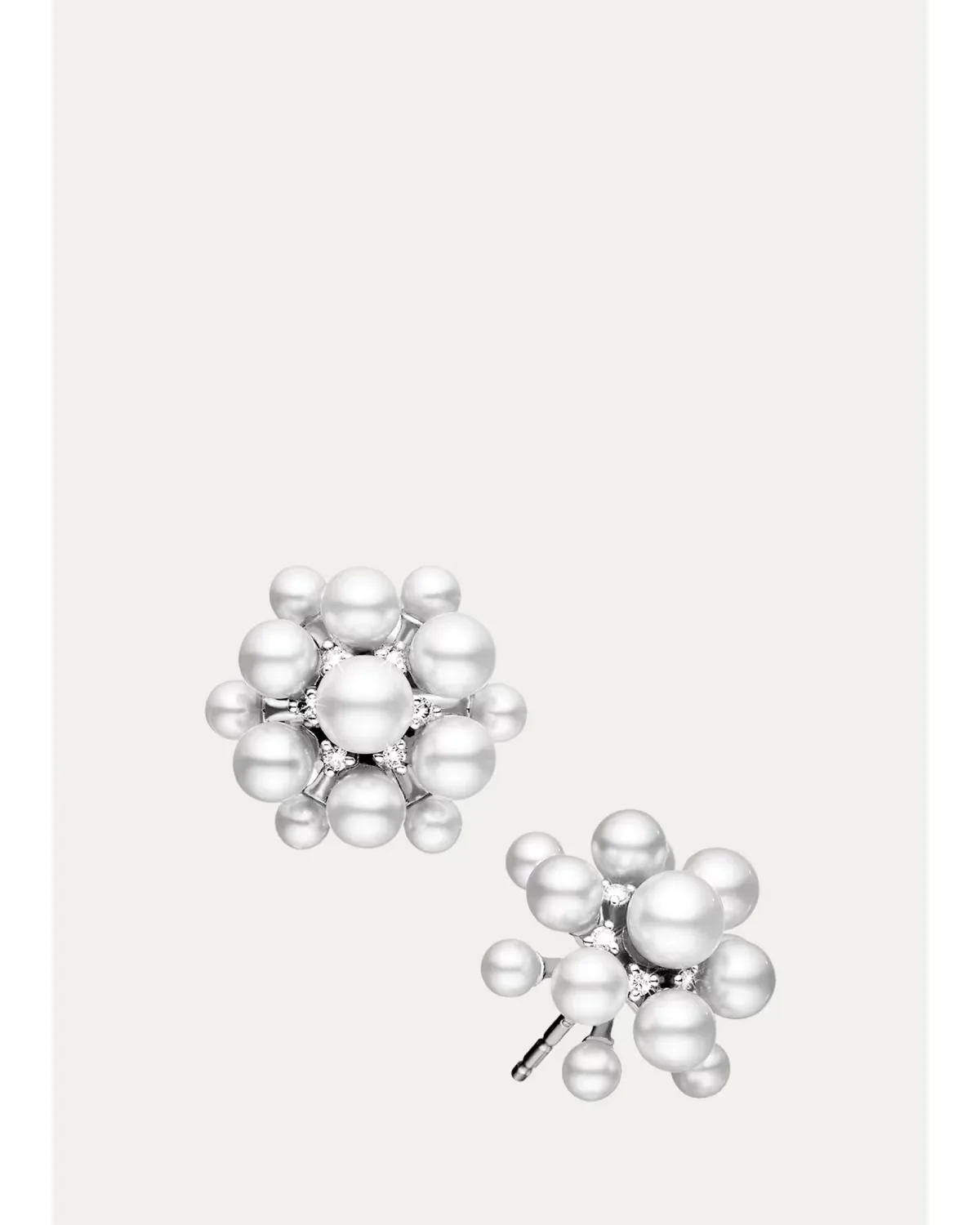 18K White Gold Diamond and Pearl Orbit Earrings by Paul Morelli