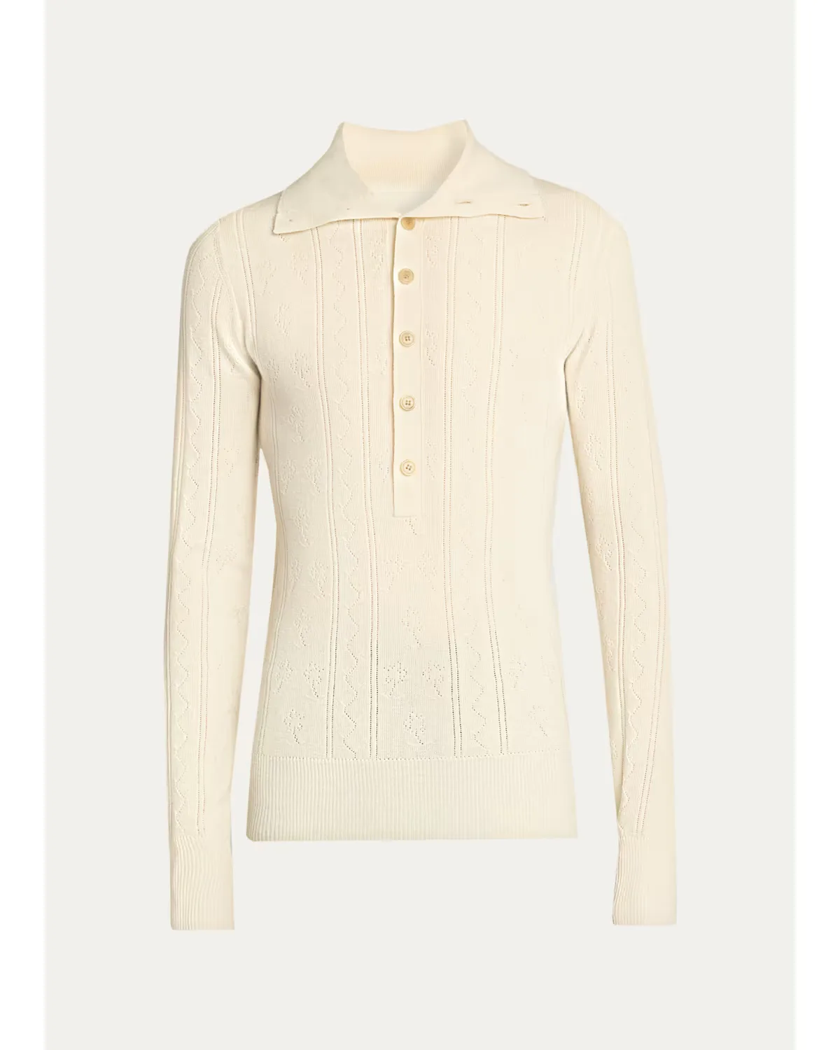 Fine Wool and Cotton Pointelle Polo Sweater by Dries Van Noten