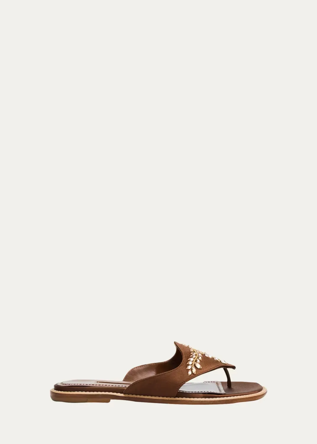 Jewel-Embellished Suede Thong Flat Sandals by Manolo Blahnik