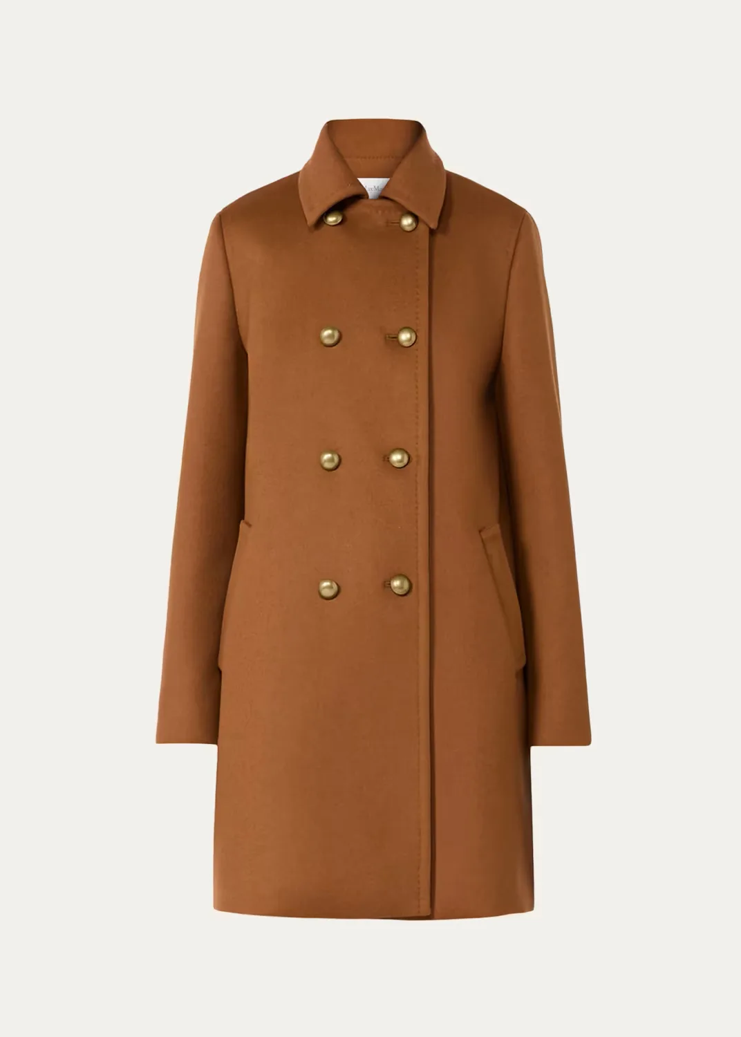 Double-Breasted Wool Broadcloth Leather-Trim Coat